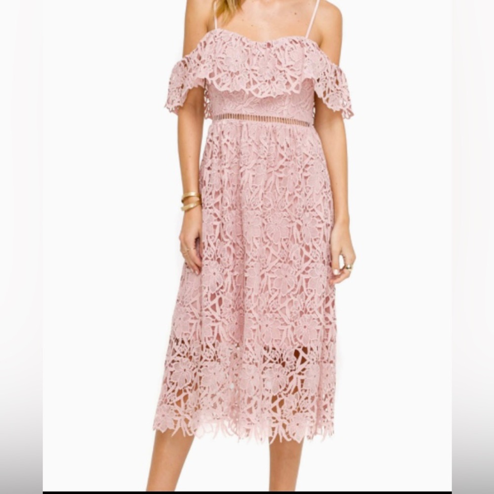 NWT ASTR Pink Off-the-Shoulder Lace Midi Dress